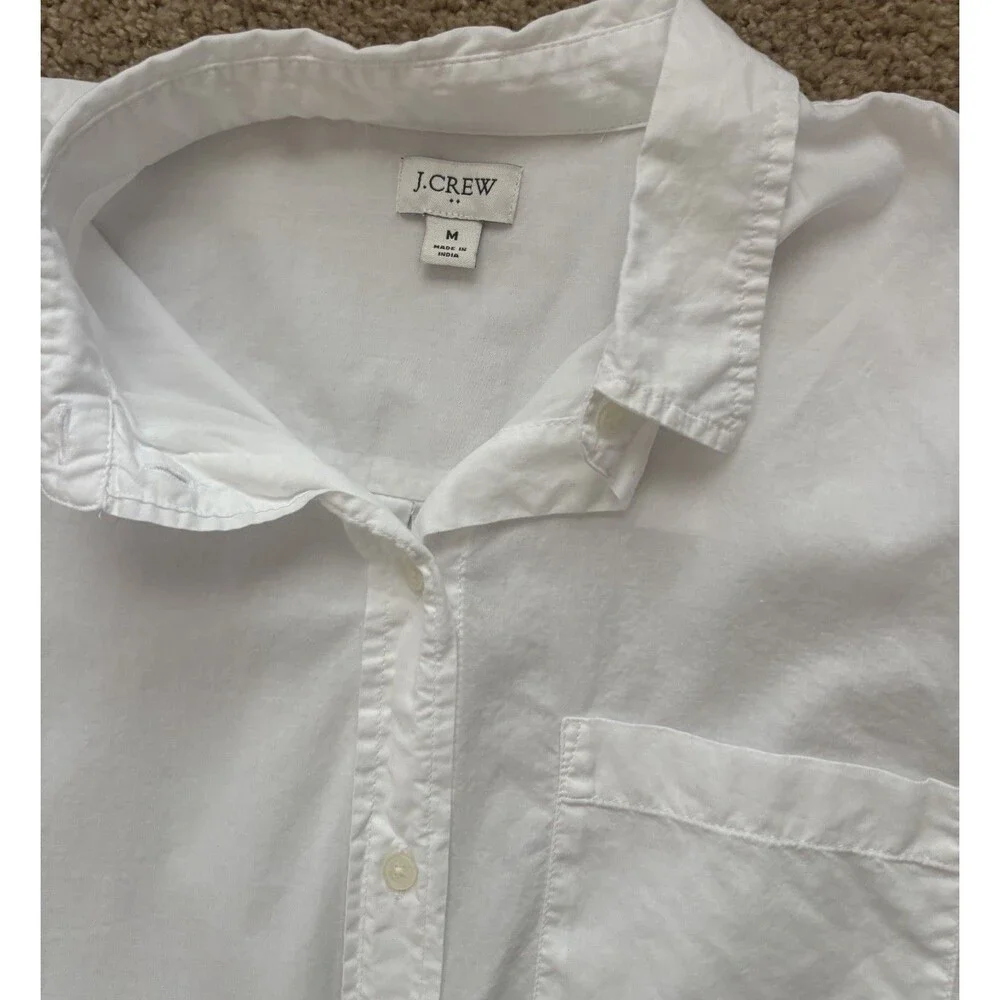 J. Crew White Button-Up Cotton Blouse